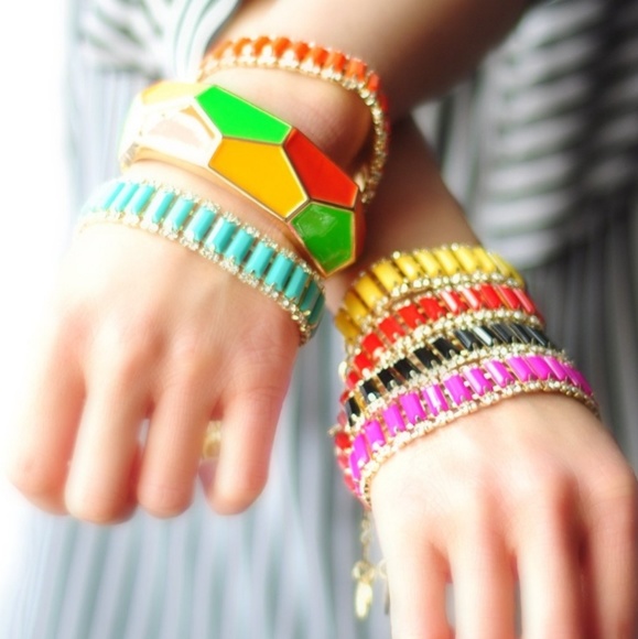 Amrita Singh Bohemian Neon Colored Enamel Cuff Gold Tone Bangle Bracelet NWT - Picture 9 of 11